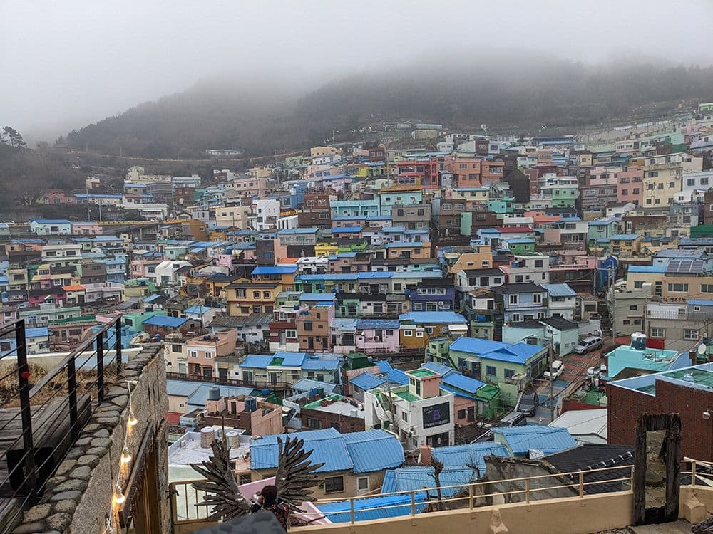 Seoul city with lots of sky scrapers from the top of a central hill